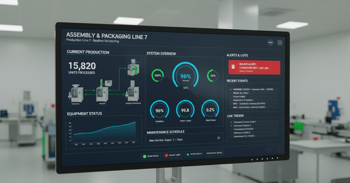 Digitally connected bottle unscrambler integrated with MES, LIS and SCADA systems to improve OEE, uptime and changeovers in packaging lines.