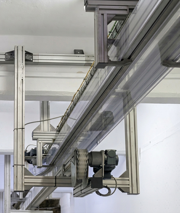 VERTIJET vertical air conveyor enabling 90-degree PET bottle transport and efficient use of vertical space in bottling plants.